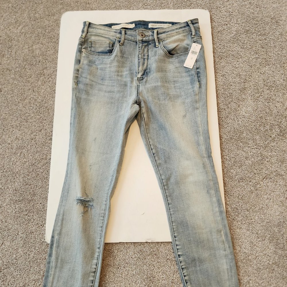 Anthropologie Rip Knee High Rise  Skinny Jeans Sz 30 Light Wash  - Pilcro